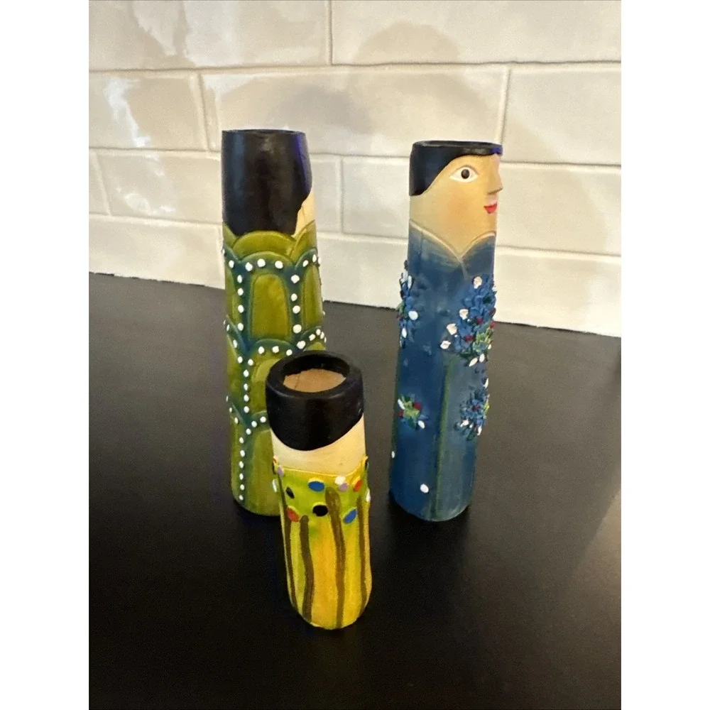3 Spring Family Bud Vases Resin Bohemian Family Vase Hand Painted Home Decor‎